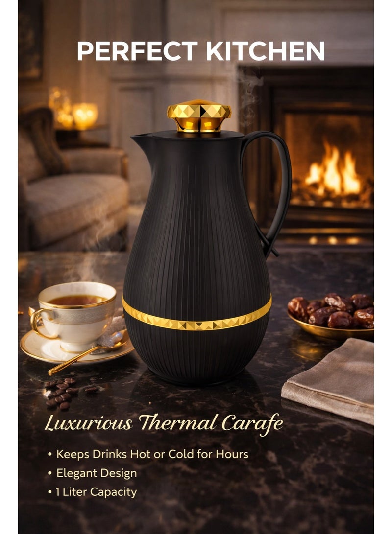 بيرفكت كيتشن ترمس قهوة عربي سعة 1 لتر يحفظ الحرارة حتى 12 ساعه  لون أسود - Image 2